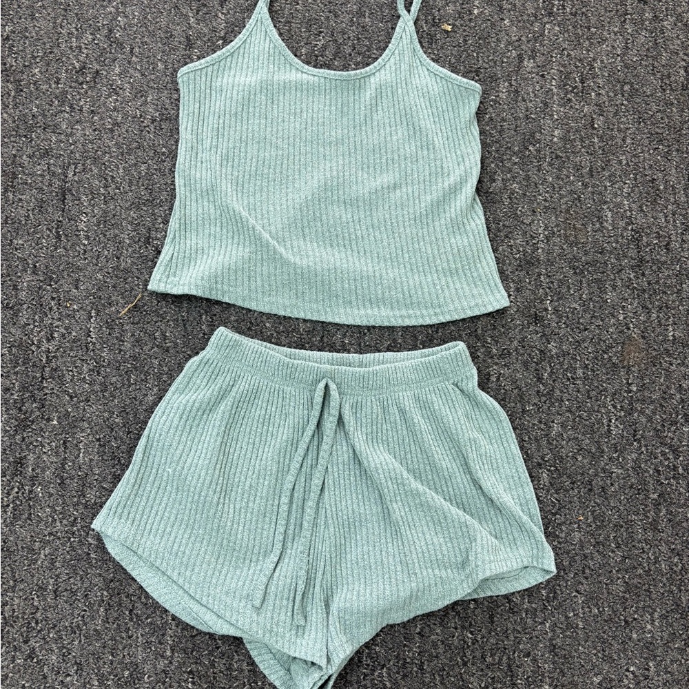 Cozy Mint Ribbed Pajama Set